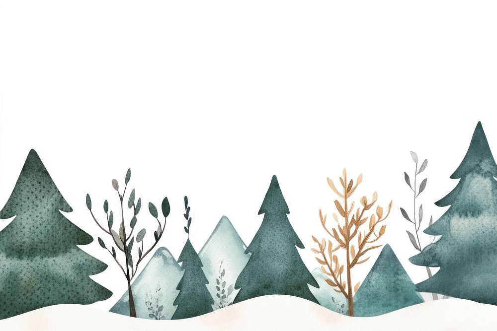 Watercolor winter border illustration mountains nature.