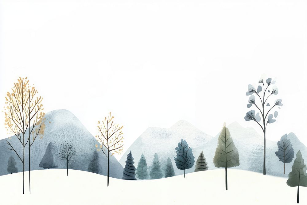 Watercolor winter border trees illustration background.