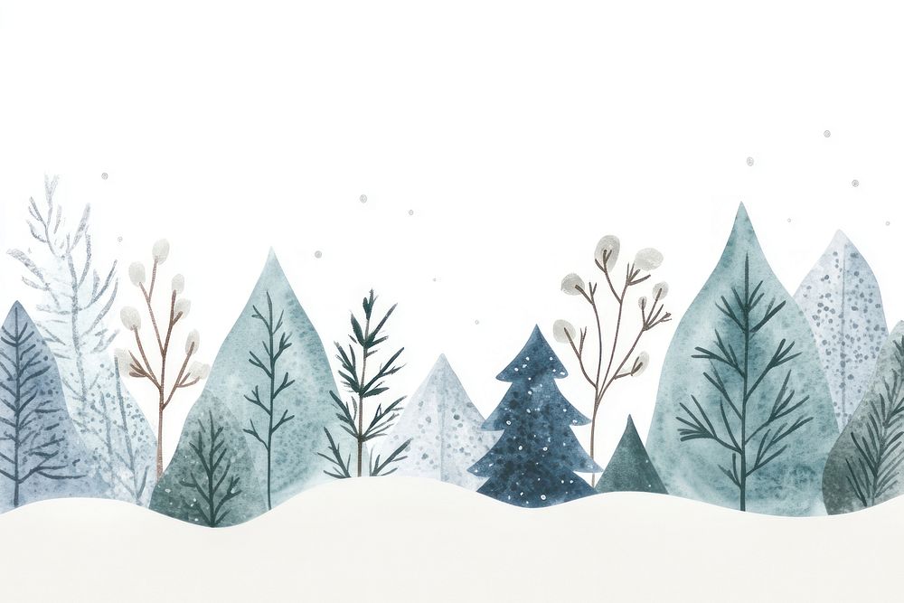 Watercolor winter border trees illustration nature.