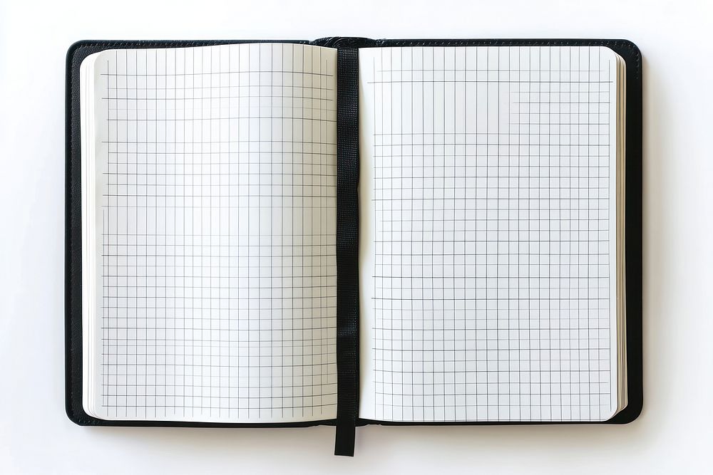 Blanked open notebook pages grid blackboard.