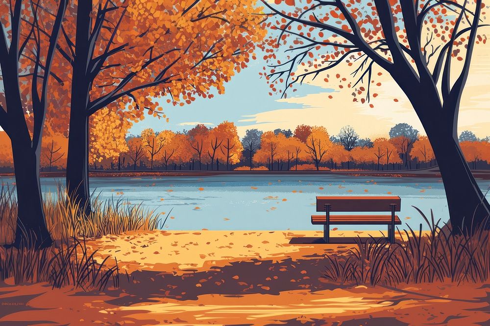 Serene autumn lakeside scenery.