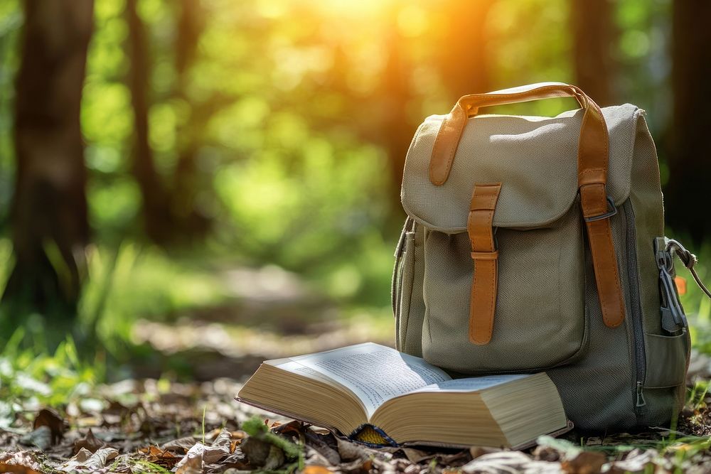 Backpack and book backpack forest publication.