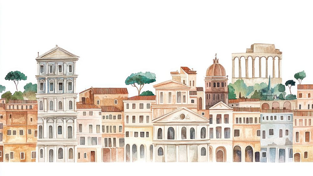 Rome city buildings architecture illustration watercolor.