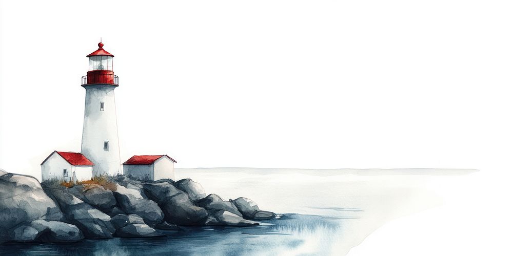 Lighthouse illustration white scene.