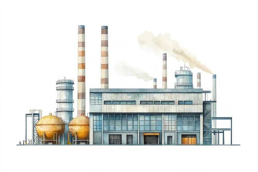 Classic factory building architecture illustration smoke.