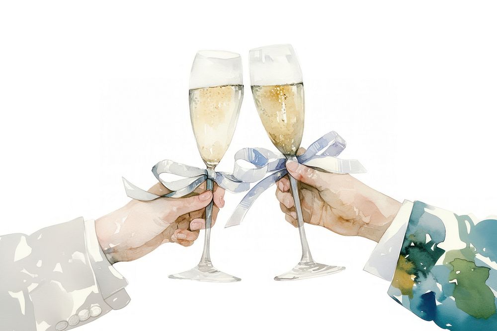 Coquette couple illustration watercolor champagne.