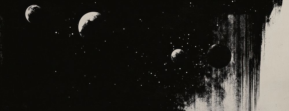 Press print blank background with text space universe moons illustration.