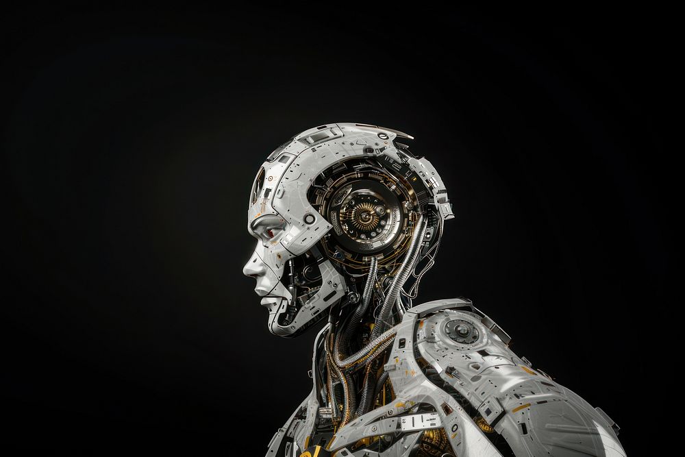 Portrait robot futuristic metallic intelligence.