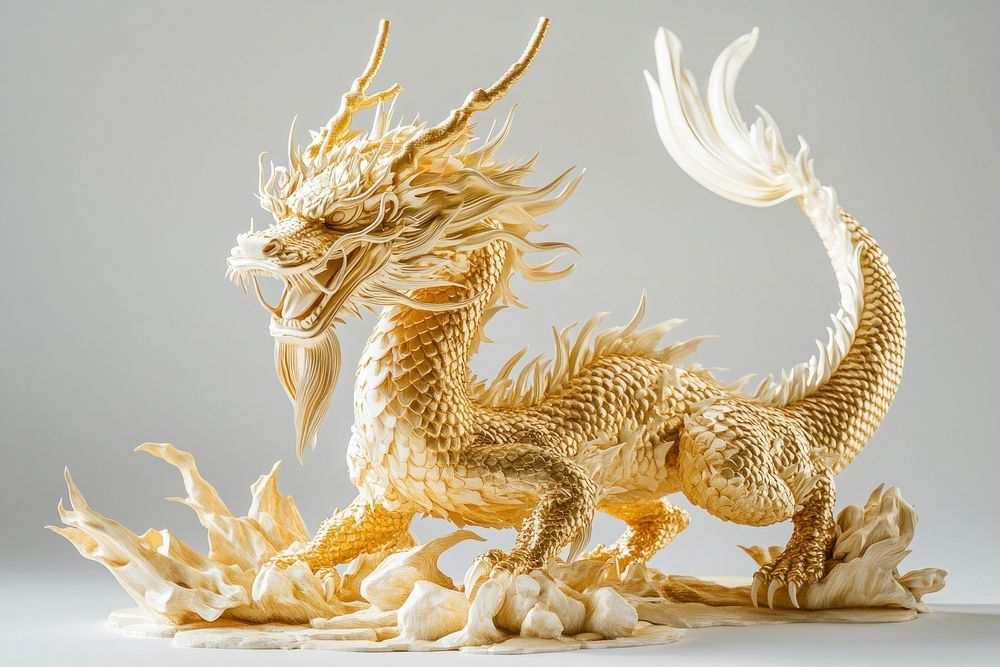 Golden dragon detailed craftsmanship sculpture.