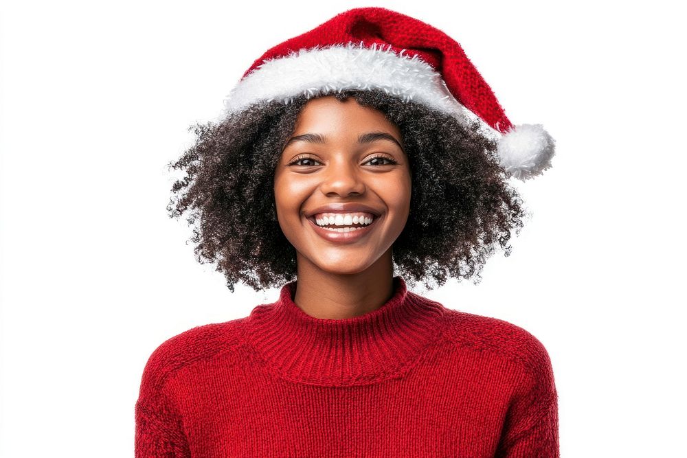 Christmas hat and casual sweater happy christmas photo.