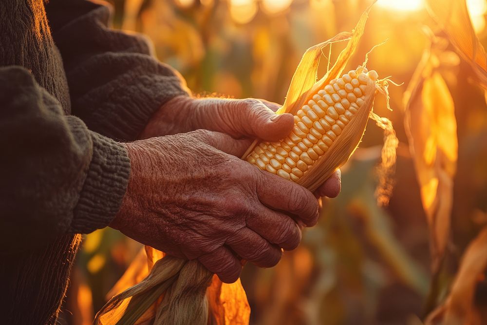 Senior farmer inspecting a corn hands agricultural agriculture.