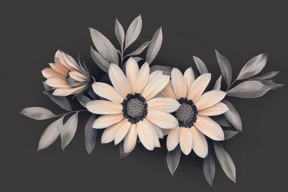 Gazania flowers art illustration leaves.