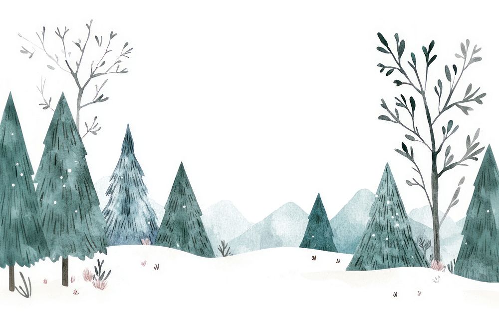 Watercolor winter border trees illustration nature.