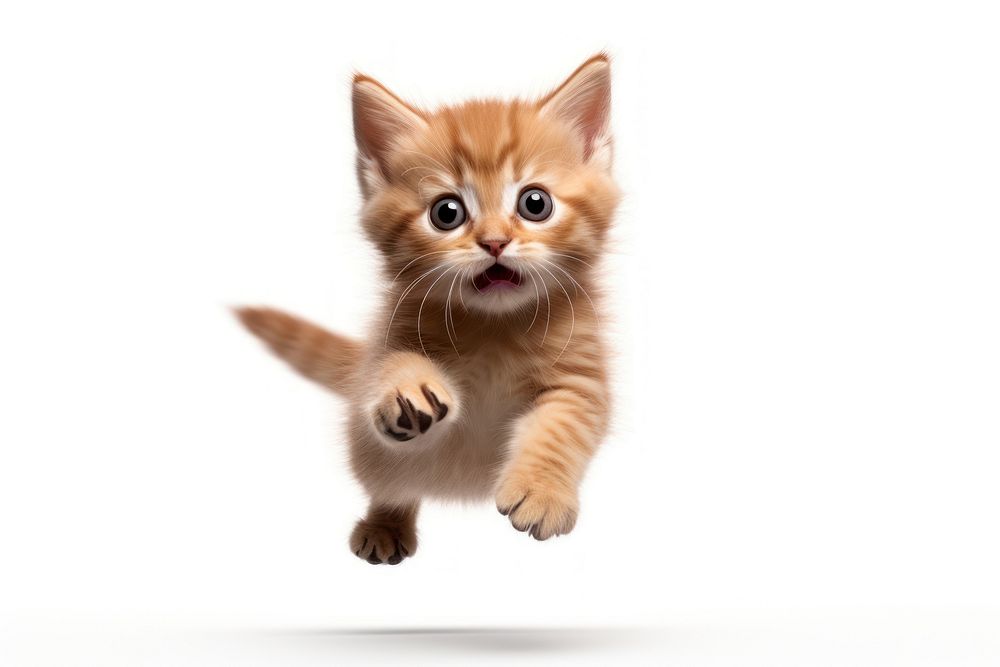 Brown cat jumping background kitten white.