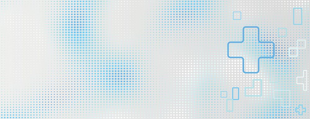 Abstract background with a blue and white gradient. The background features a dotted texture with blue geometric shapes and…