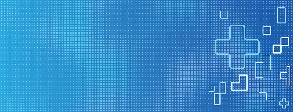 Blue background with a pixelated texture. The background features a blue gradient with abstract geometric shapes. Minimal…