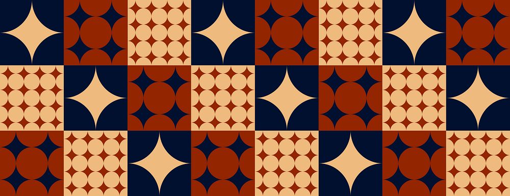 Retro geometric background with navy and beige colors. The background features a repeating pattern with a textured, vintage…