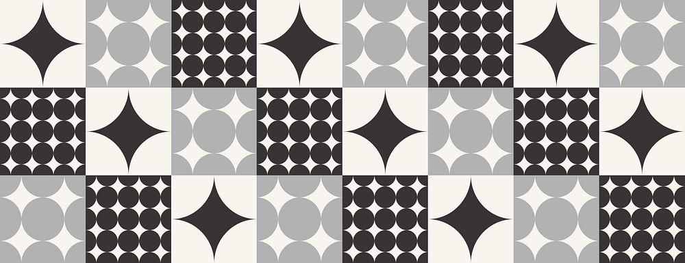 Geometric background with black and gray patterns. The background features black and gray star and circle designs in a tiled…