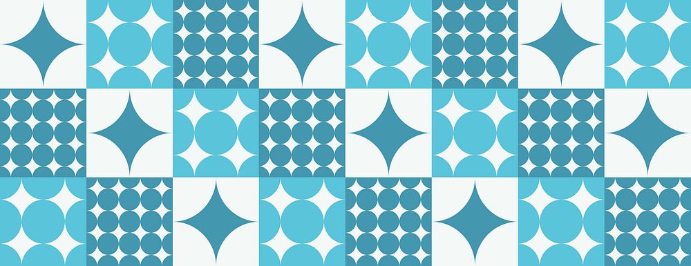 Geometric background with blue and teal patterns. The background features star and circle motifs in blue and teal hues.…