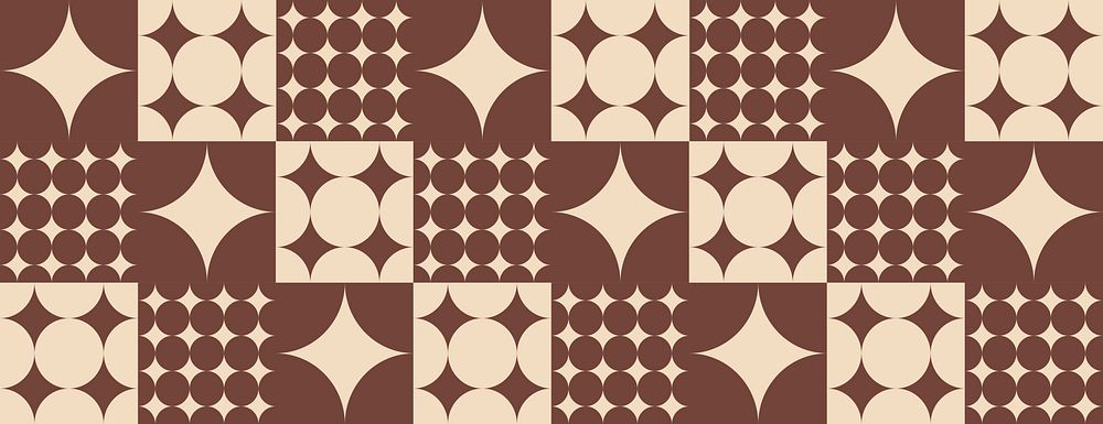 Retro geometric background with brown and beige colors. The background features circular and star patterns in brown and…