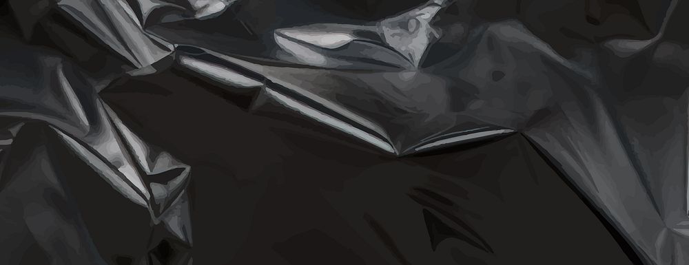 A dark, glossy black background with a crumpled texture. The background is shiny and smooth, with a black color theme…