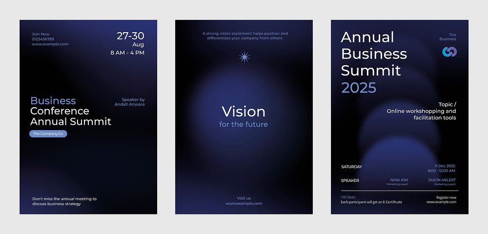 Dark blue business poster template set vector