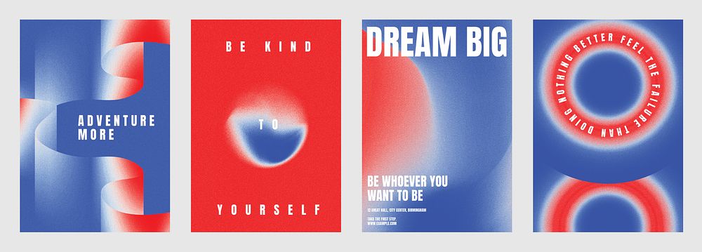 Motivational poster template set with bold typography. Modern abstract inspiration poster template set. Red blue gradient…