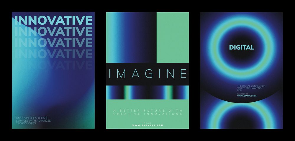 Futuristic digital innovation vector poster templates. Futuristic poster template set, abstract blue and green gradient…