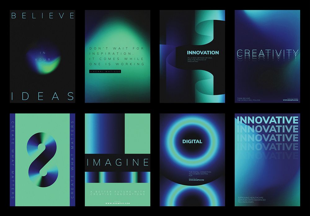 Futuristic typography design posters. Digital poster template set with abstract blue and green gradient background design.…