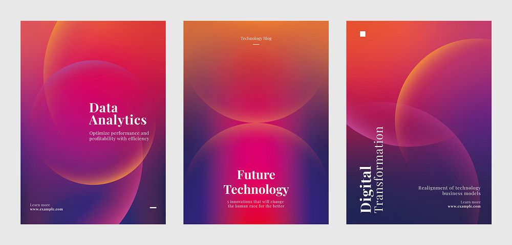 Digital transformation template poster set, showcasing digital data analytics, and innovation. Set of poster templates in…