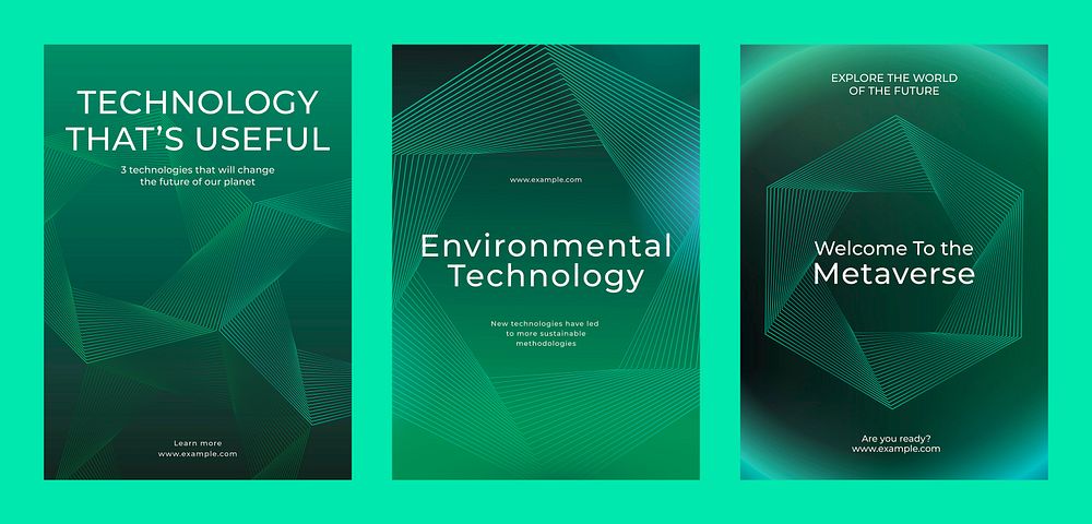 Green technology posters. Themes technology, environmental technology, and the metaverse. Futuristic design with geometric…