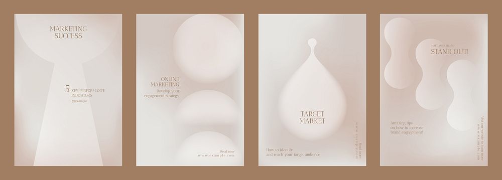 Minimalist marketing posters with abstract shapes. Neutral tones, abstract design, and marketing. Ideal for marketing…