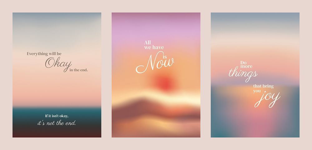 Motivational posters with soft, blurred backgrounds. Each poster features inspirational quotes in elegant fonts, promoting…