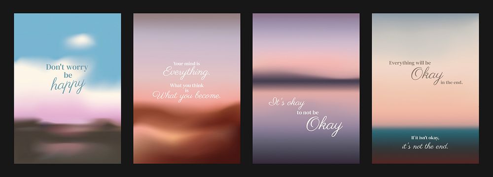 Four motivational posters and inspirational quotes. Each poster features calming colors and uplifting messages for…