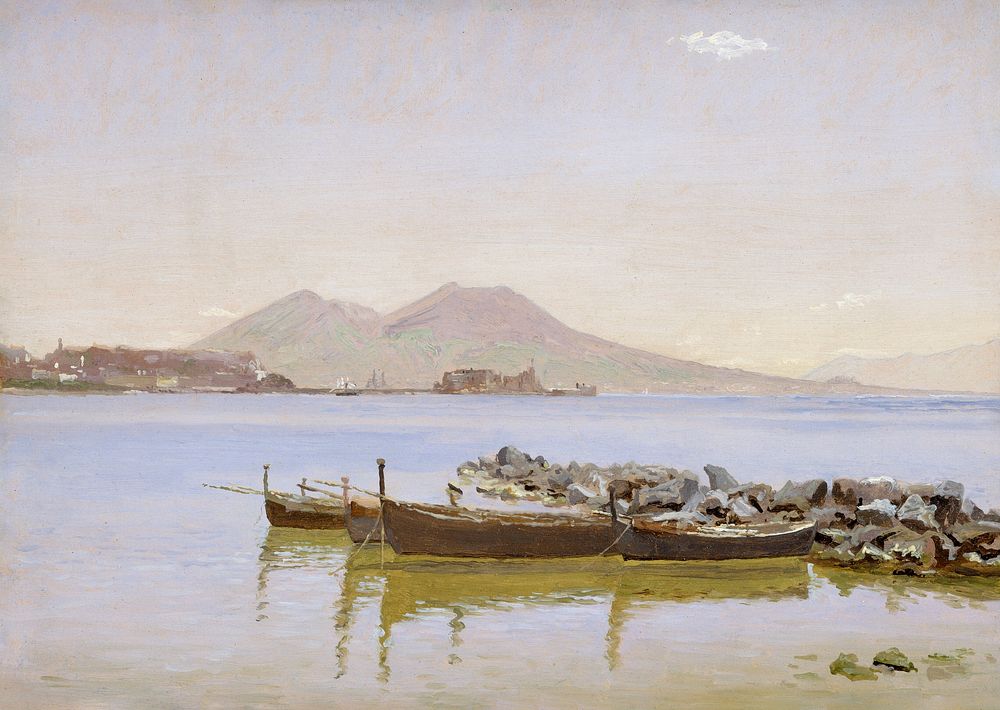 Part of the bay of Naples with Vesuvius in the background by Christen Kobke. Original public domain image from Statens…