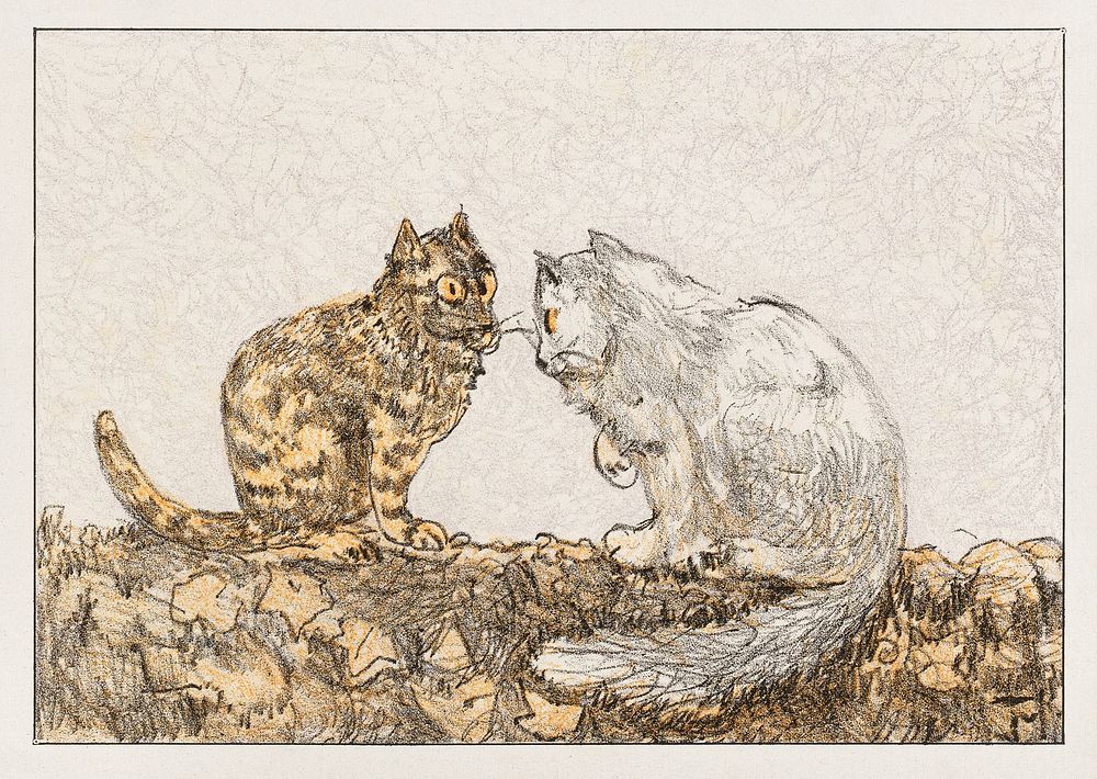 Two cats on a wall (1878 - 1917) by Theo van Hoytema. Original public domain image from The Rijksmuseum. Digitally enhanced…