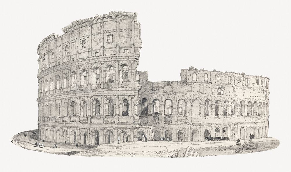 The Colosseum, Rome. Vintage psd element.