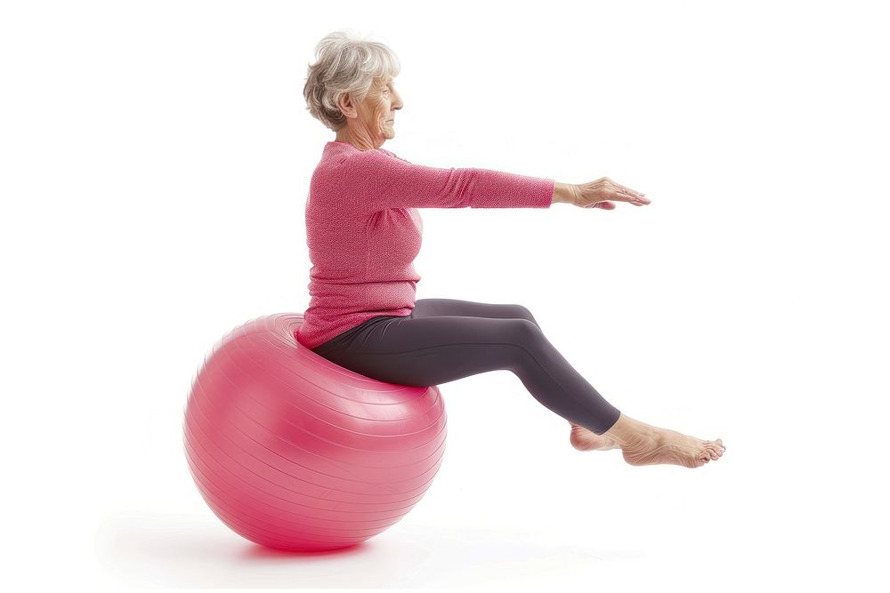 Senior exercise isolated woman ball fitness.