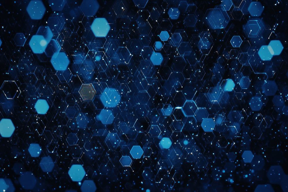 Blue background with hexagons and lights blue futuristic technology.