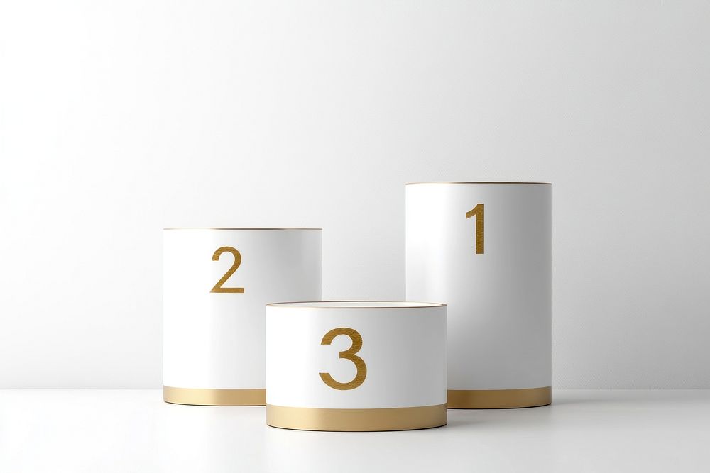 A white and golden three-tier cylindrical podium minimalist cylinder modern.