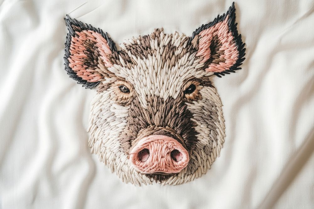 A boar in embroidery style animal fabric pig.