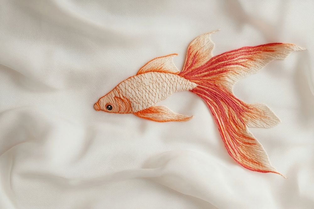 A gold fish in embroidery style goldfish fabric handcrafted.