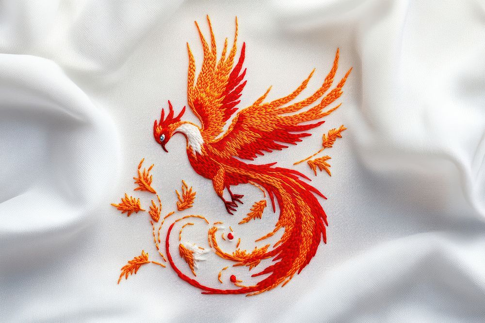 A Phoenix in embroidery style phoenix fabric decorative.