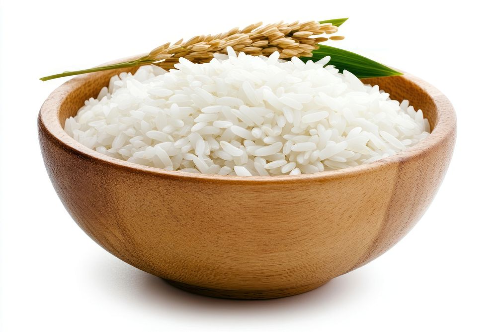 White rice in a wooden bowl cooked grain food.