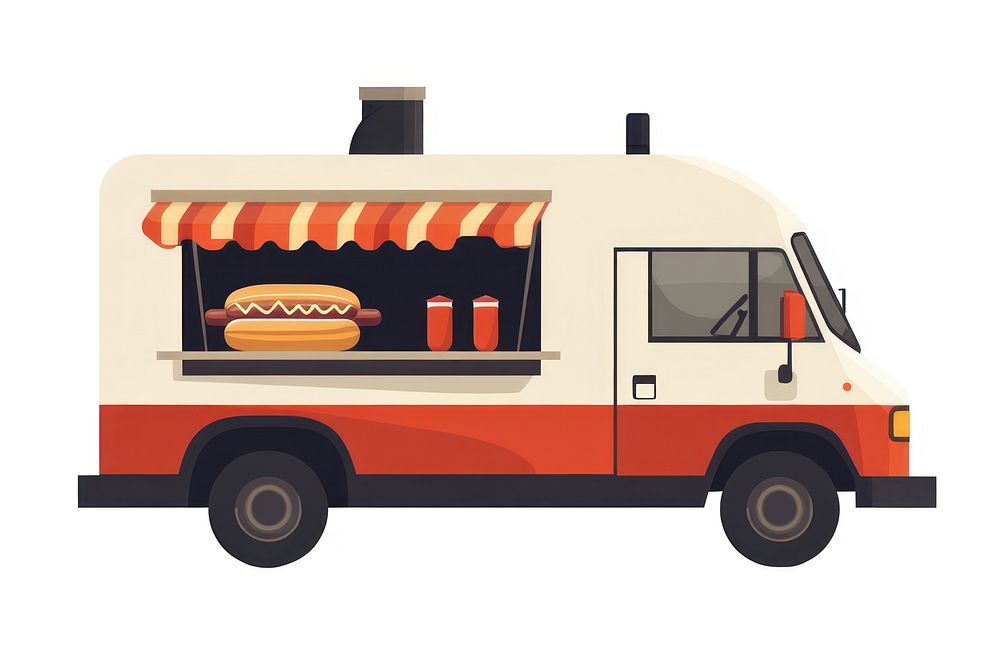 Food truck selling hotdog illustration vehicle graphic.