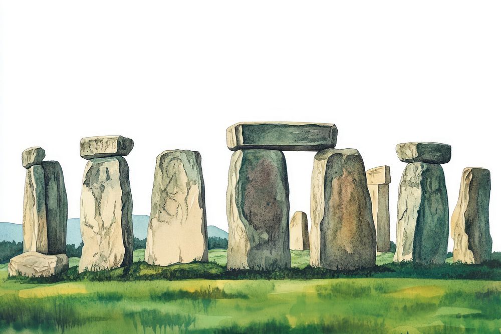 Stonehenge illustration watercolor landmark.