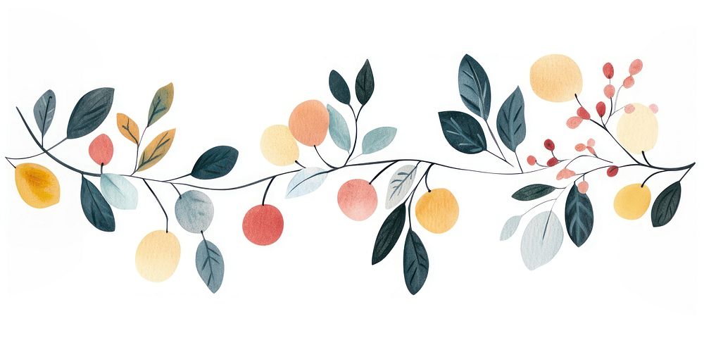 Memphis autumn garland illustration pattern leaves.