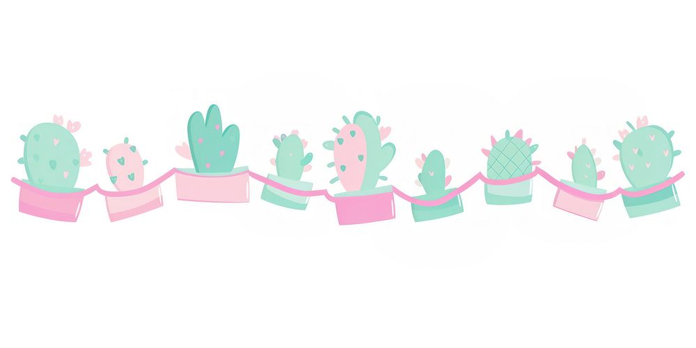 Memphis ribbon cactus garland illustration colors cute.