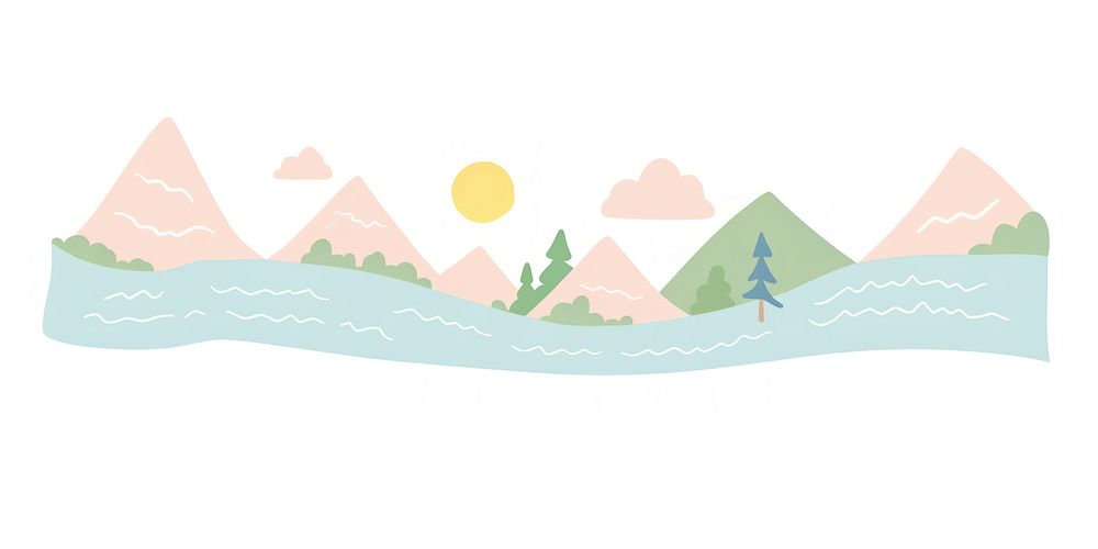 Memphis ribbon mountain garland illustration mountains painting.