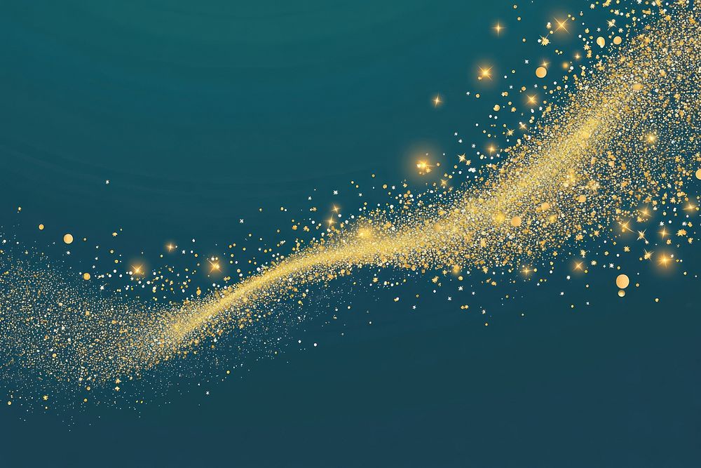 Curved golden glitter with sparkles background particles abstract.